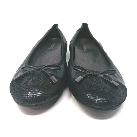 Vionic Minna Black Leather Ballet Flats Bow Cap Toe Women’s Size 11 Medium - Picture 2 of 8